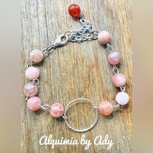 Carnelian and Peach moonstone beaded dainty bracelet/